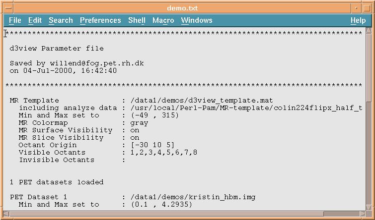 Nedit showing a parameter file